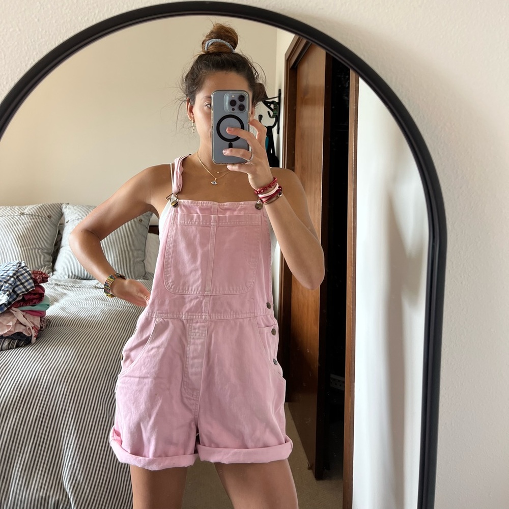Pink oversized overalls